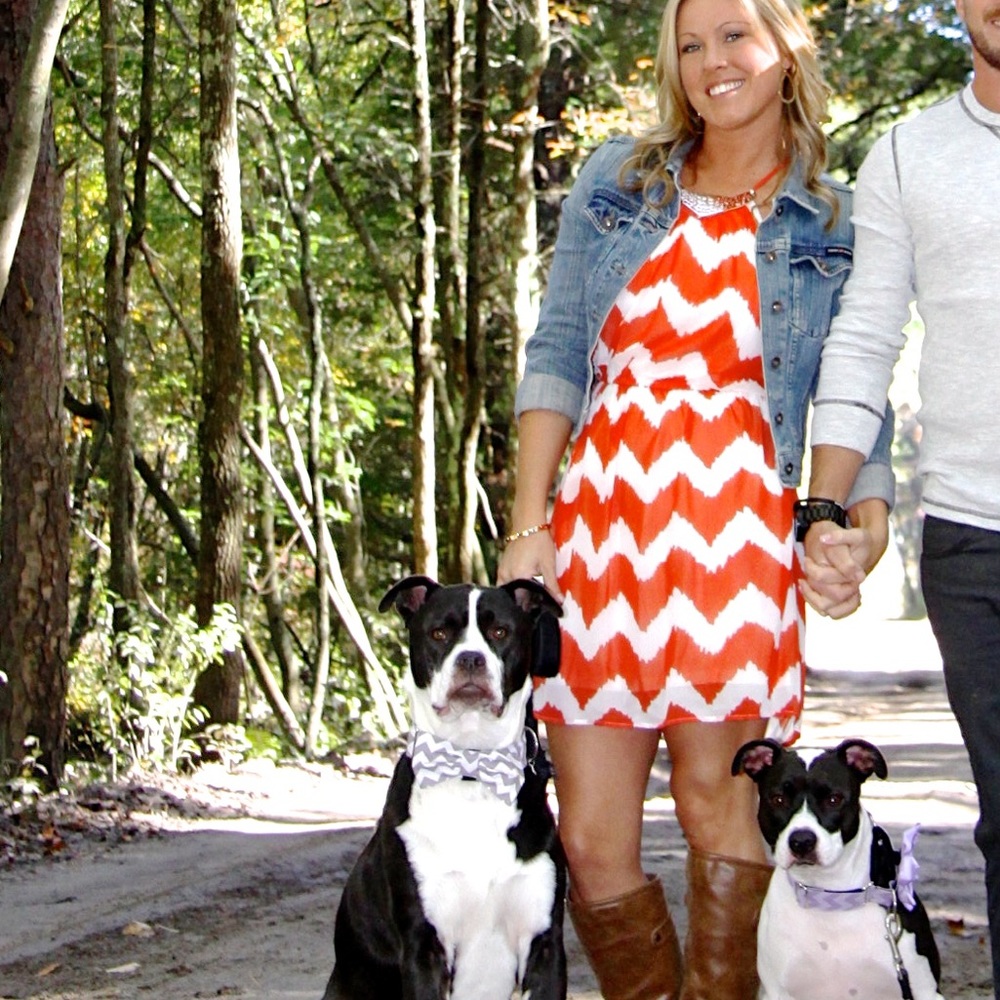 White and orange chevron dress